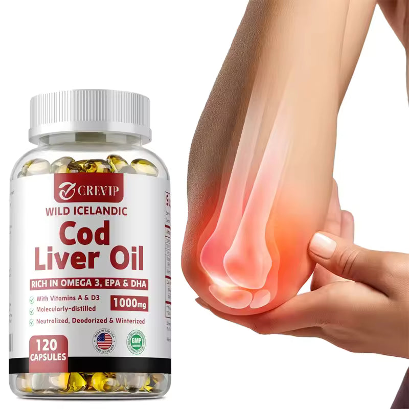 Cod Liver Oil Capsules Vitamins A & D and DHA Support Stress Relief, Strengthen The Brain, Bones,Improve Memory and Intelligence