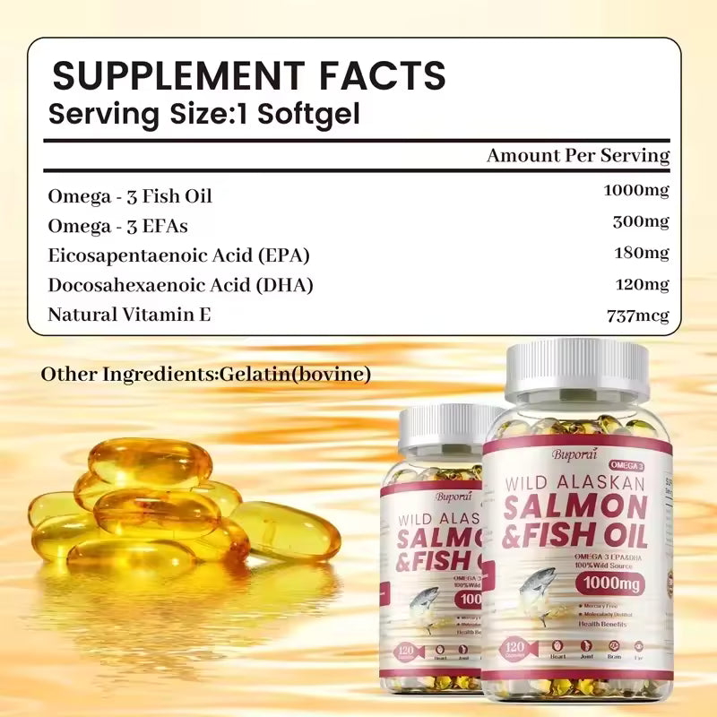 Salmon Fish Oil - Rich in EPA+DHA, Supports Joint, Brain and Eye Health, Enhances Immune Function, and Antioxidant