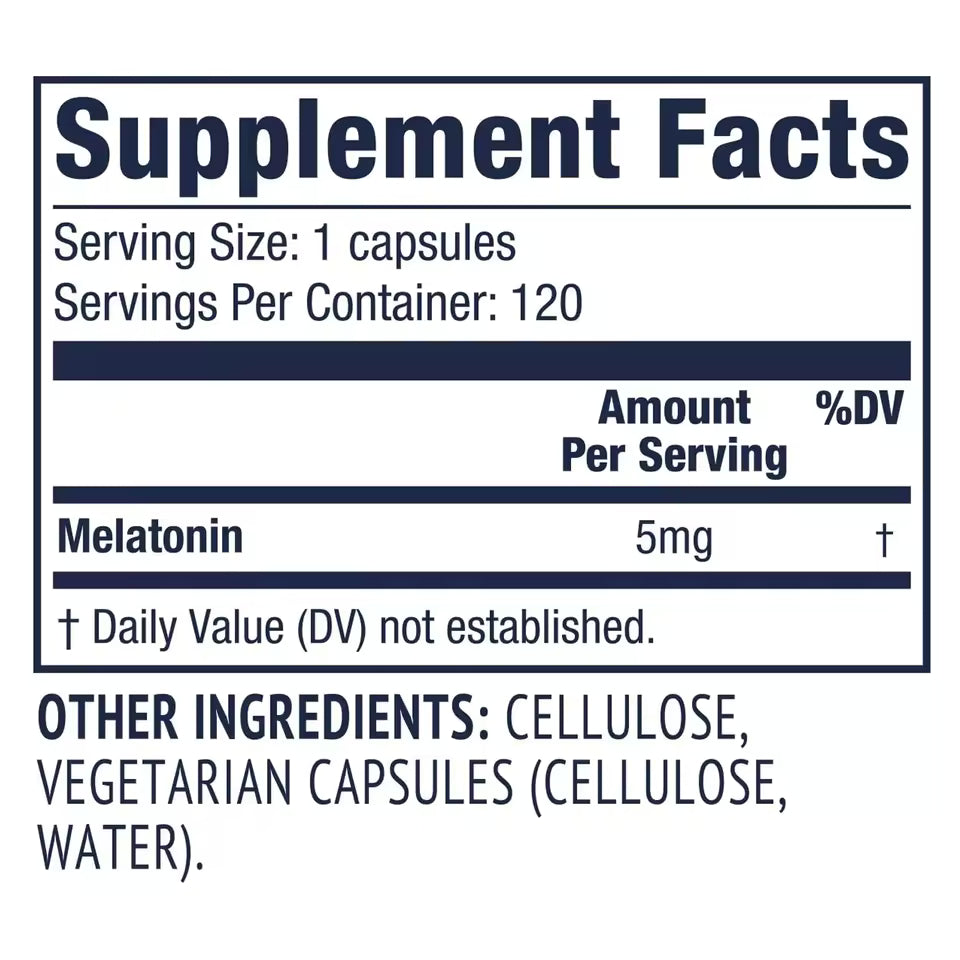 Melatonin Supplement Capsules 5mg - Helps To Relax and Promote Healthy Sleep, Regulate Sleep Schedule and Reduce Stress