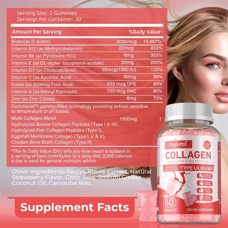 Collagen Gummies - Brighten Skin Tone, Whiten and Anti-aging, Anti-oxidation, Enhance Immunity, Anti-wrinkle
