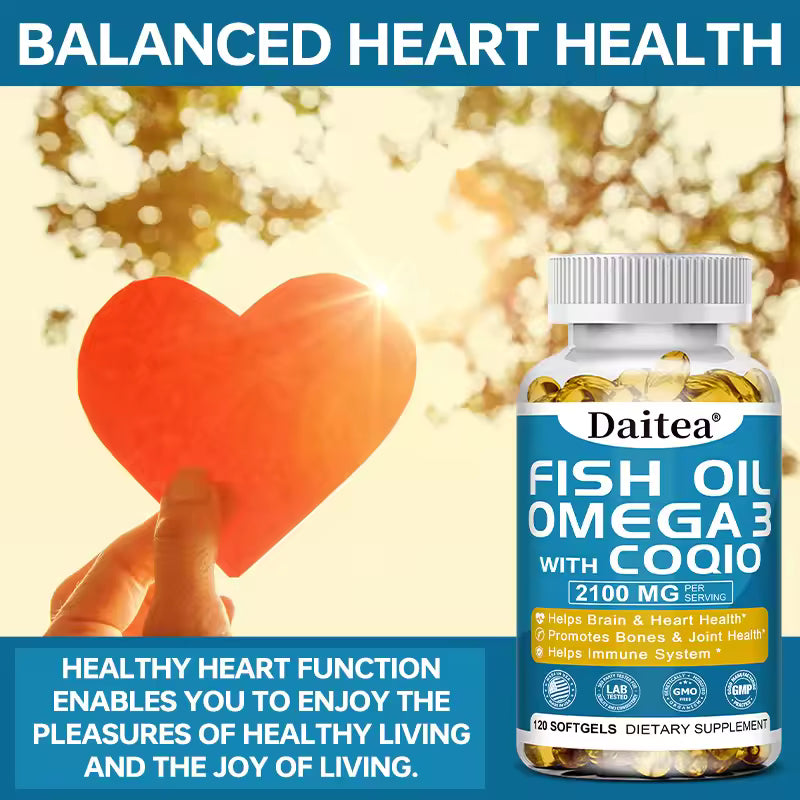 Fish Oil Softgels, EPA + DHA, Support Cardiovascular and Heart Health, Balance Mood, Blood Pressure, 30/60/120 Capsules