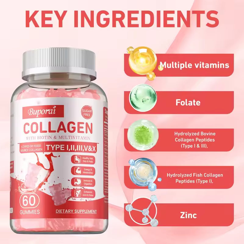 Collagen Gummies - Brighten Skin Tone, Whiten and Anti-aging, Anti-oxidation, Enhance Immunity, Anti-wrinkle