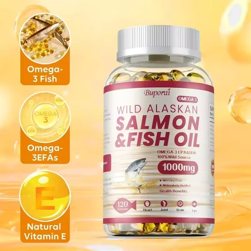 Salmon Fish Oil - Rich in EPA+DHA, Supports Joint, Brain and Eye Health, Enhances Immune Function, and Antioxidant