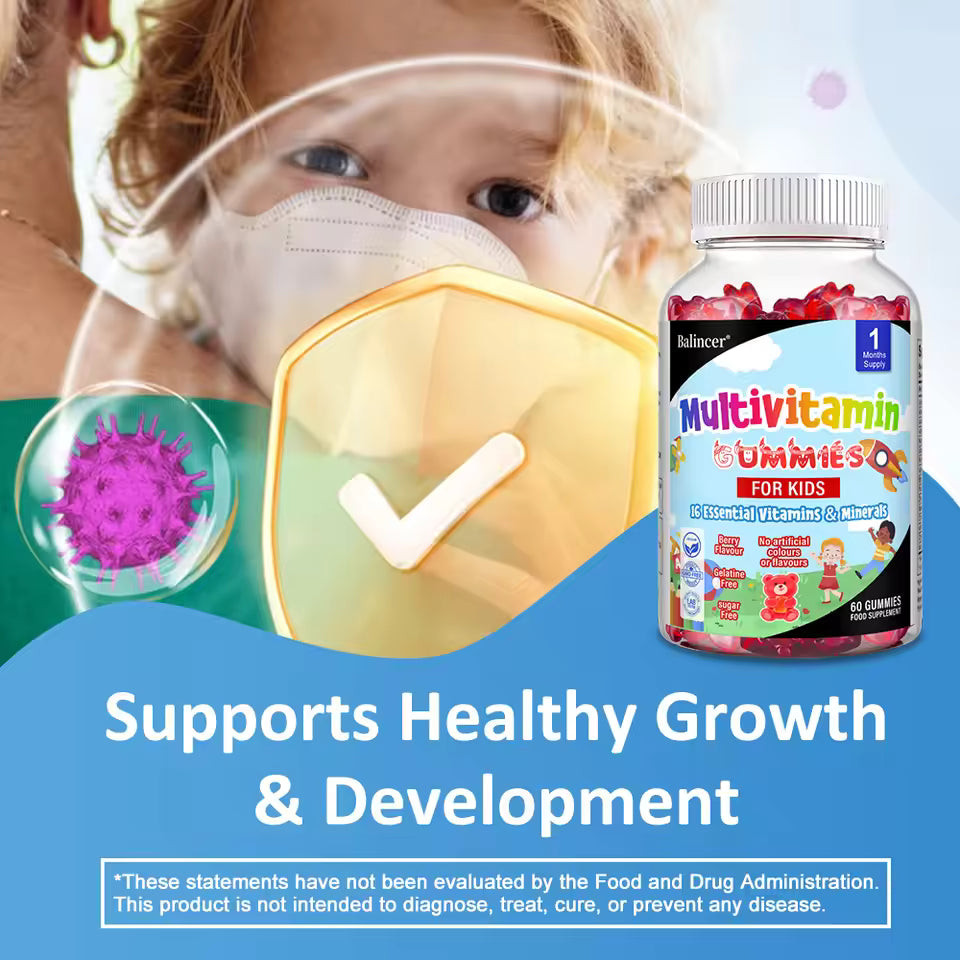 Kids Multivitamin Gummies - 16 Essential Vitamins and Minerals - Supports Healthy Growth & Development
