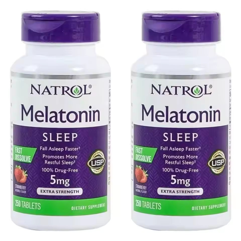 2pcs Natrol Melatonin Melatonin Melatonin 5mg Pineal Sleep Aid Tablets Strawberry Flavour 250 Capsules