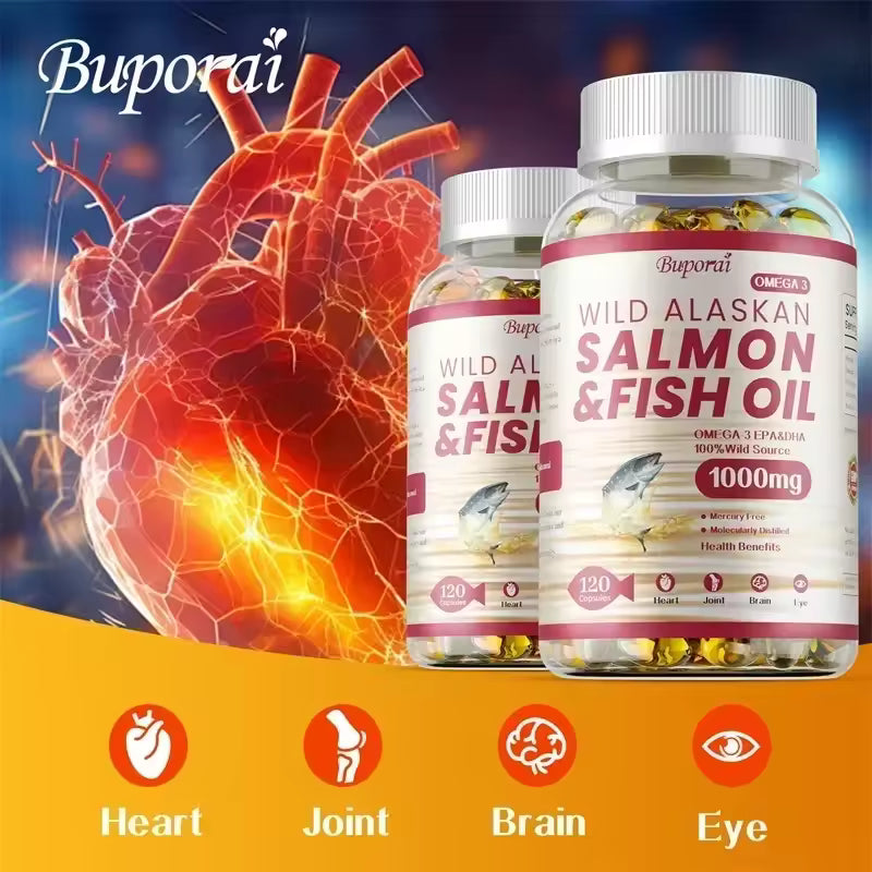 Salmon Fish Oil - Rich in EPA+DHA, Supports Joint, Brain and Eye Health, Enhances Immune Function, and Antioxidant