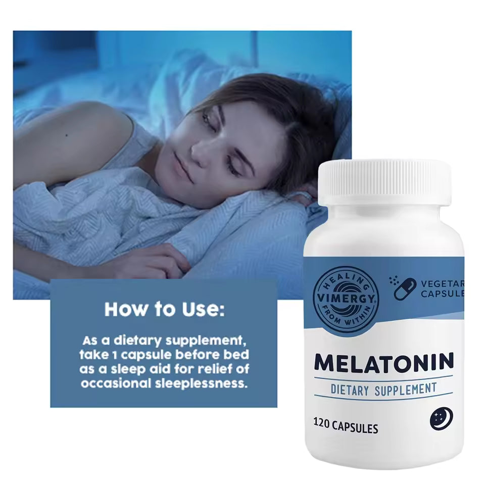 Melatonin Supplement Capsules 5mg - Helps To Relax and Promote Healthy Sleep, Regulate Sleep Schedule and Reduce Stress