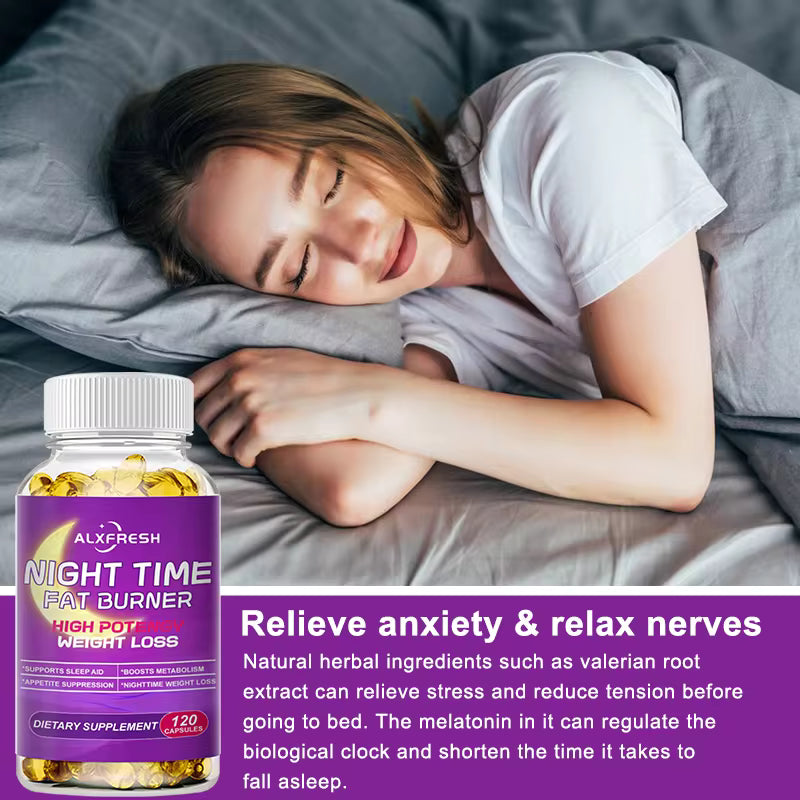 Nighttime Sleep Capsules Improve Sleep Quality Relieve Anxiety Relax Nerves Suppress Appetite Boosts Metabolism Manage Weight
