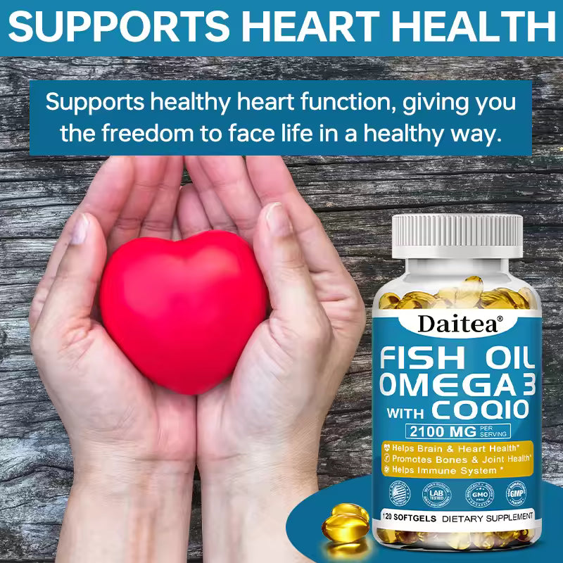 Fish Oil Softgels, EPA + DHA, Support Cardiovascular and Heart Health, Balance Mood, Blood Pressure, 30/60/120 Capsules