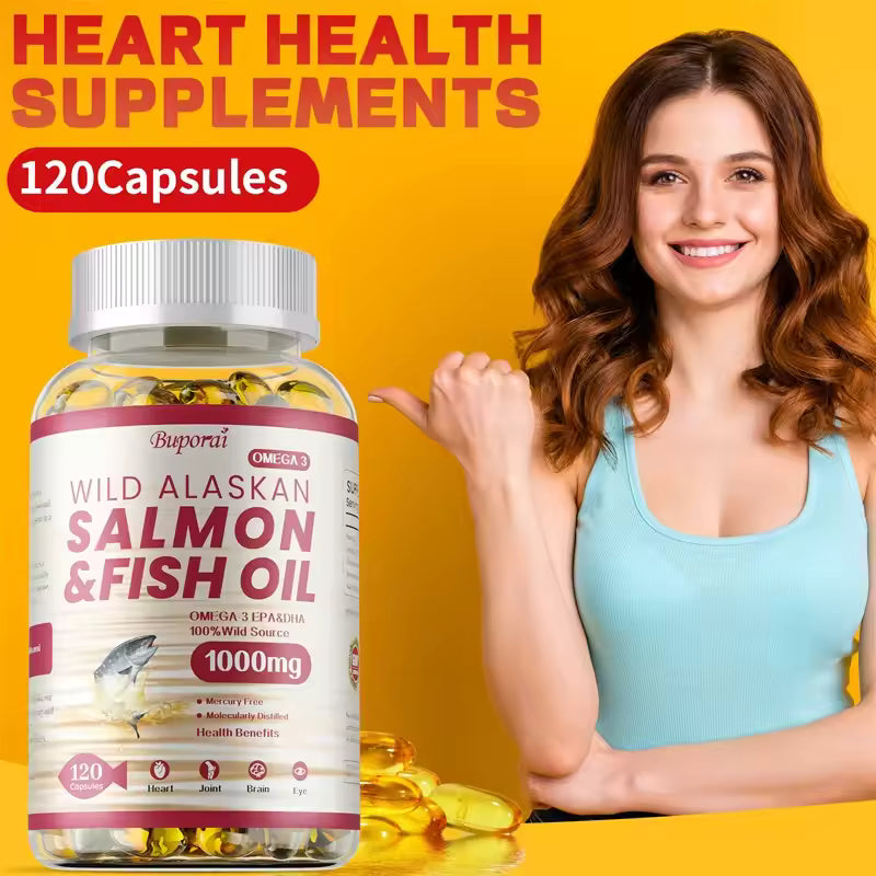 Salmon Fish Oil - Rich in EPA+DHA, Supports Joint, Brain and Eye Health, Enhances Immune Function, and Antioxidant