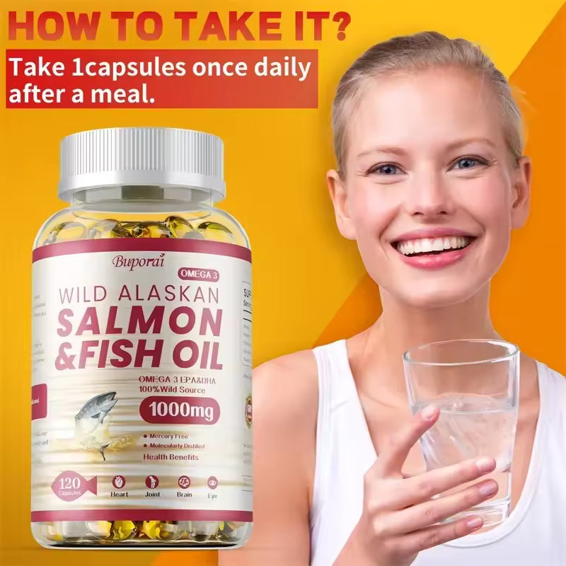 Salmon Fish Oil - Rich in EPA+DHA, Supports Joint, Brain and Eye Health, Enhances Immune Function, and Antioxidant