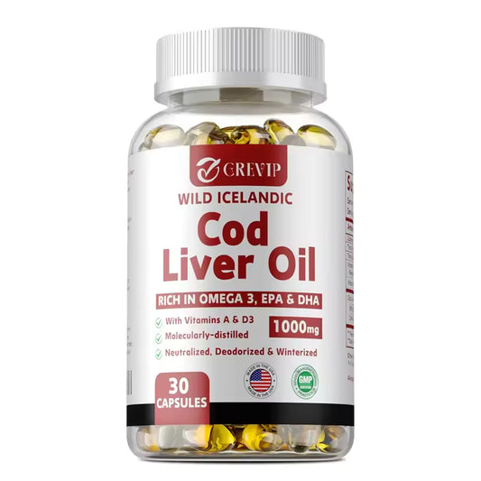 Cod Liver Oil Capsules Vitamins A & D and DHA Support Stress Relief, Strengthen The Brain, Bones,Improve Memory and Intelligence